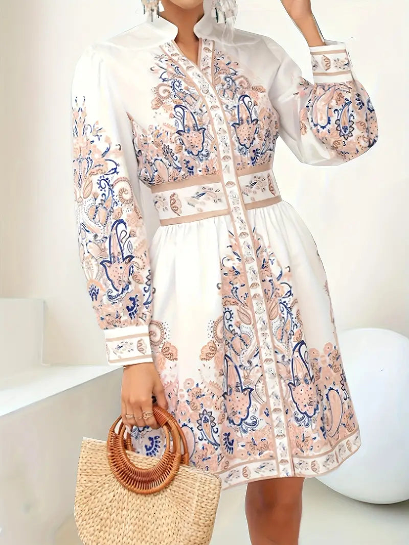 Heidi-Mode - Urlaub Maxikleid Mit V-Ausschnitt und Langen Ärmeln in Blumenmuster
