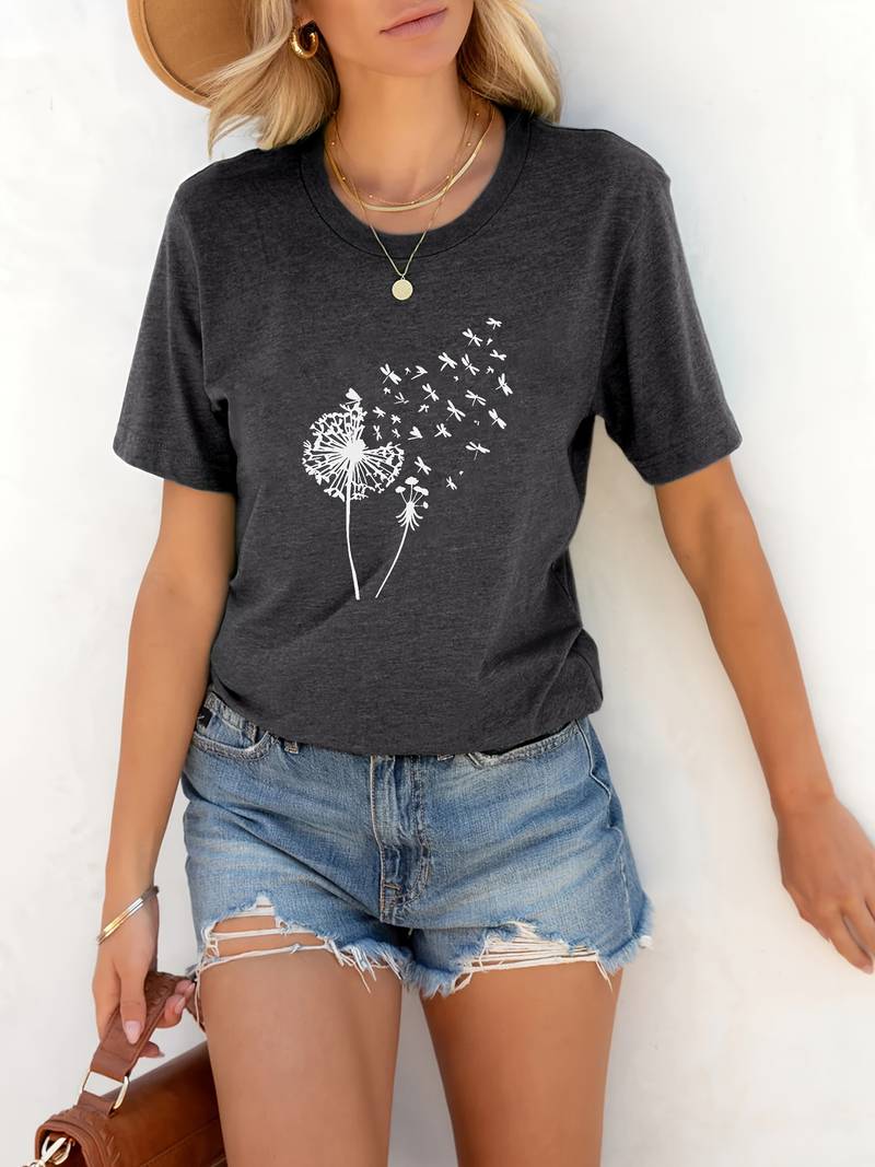 Heidi-Mode – T-Shirt Mit Löwenzahn-Print Und Rundhalsausschnitt