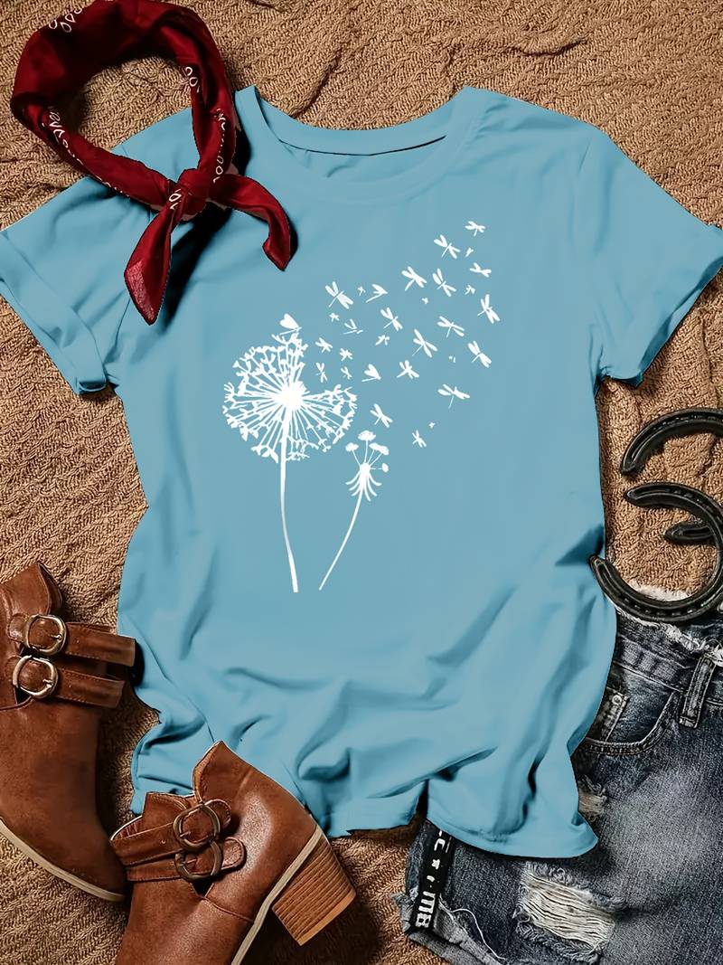 Heidi-Mode – T-Shirt Mit Löwenzahn-Print Und Rundhalsausschnitt