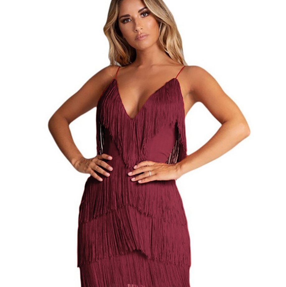 Sexy Fransen Minikleid mit Tiefem V-Ausschnitt für Club & Party | Heidi-Mode