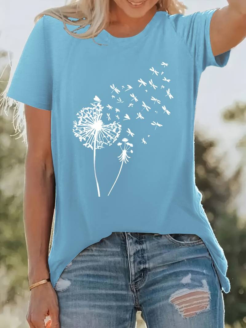 Heidi-Mode – T-Shirt Mit Löwenzahn-Print Und Rundhalsausschnitt