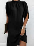 Heidi-Mode Basic-Kleid mit Mock Neck und kurzen Schlitzärmeln