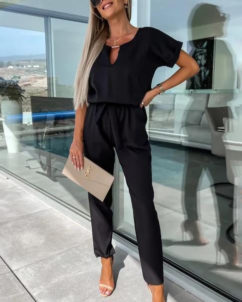 Heidi-Mode - Eleganter V-Ausschnitt Jumpsuit mit Gürtel für Damen