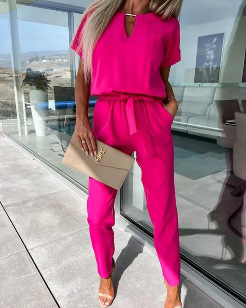 Heidi-Mode - Eleganter V-Ausschnitt Jumpsuit mit Gürtel für Damen